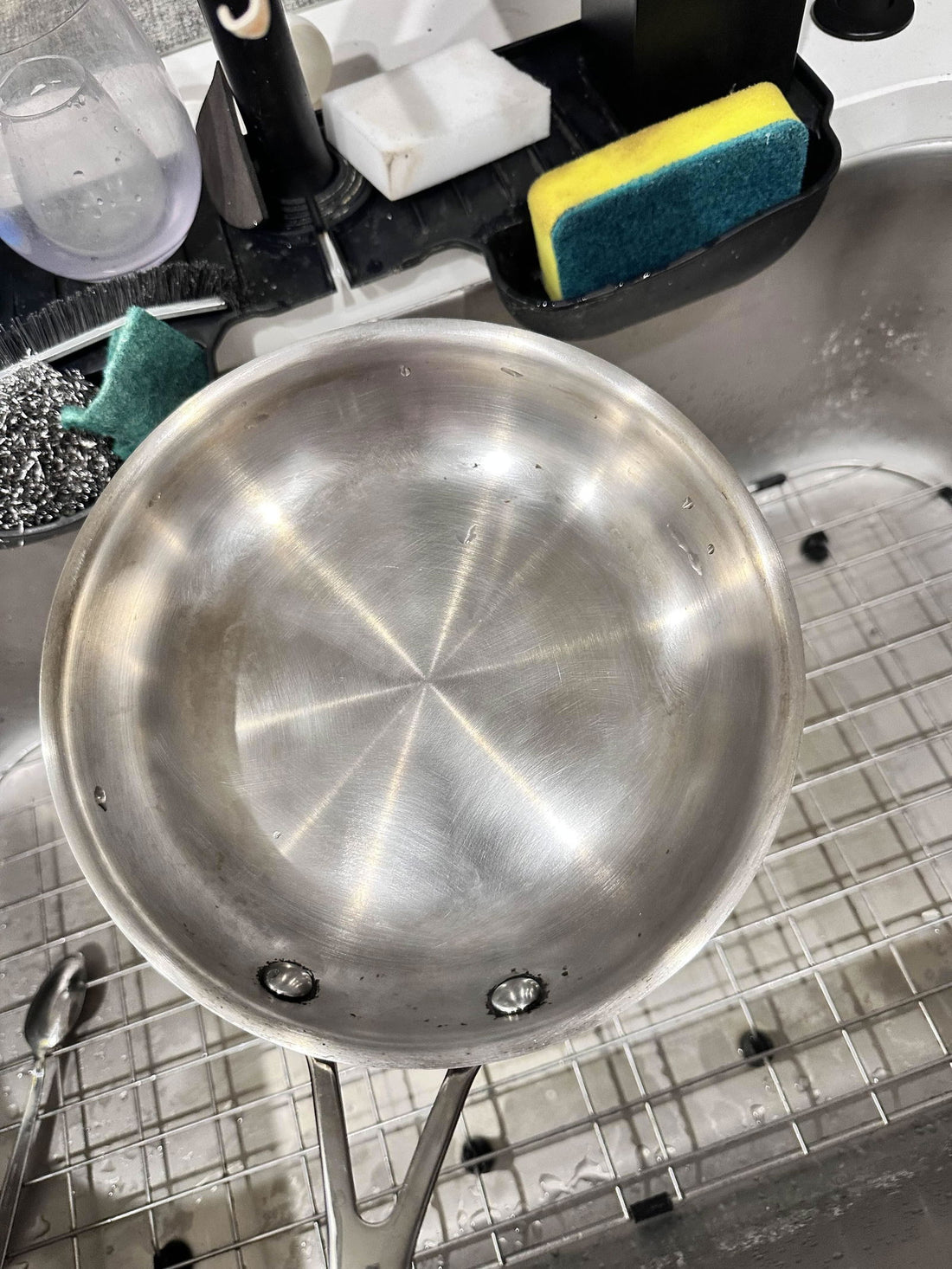 The same pan, clean and bright, after using the Steelé mineral disc
