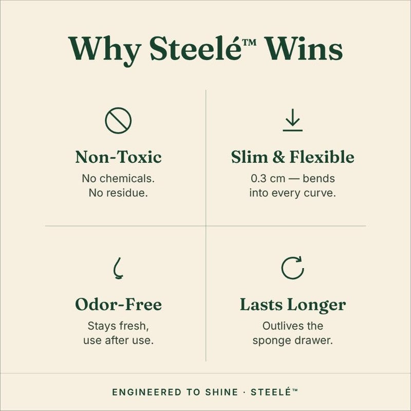 Why Steelé wins: non-toxic, slim and flexible, odor-free, lasts longer
